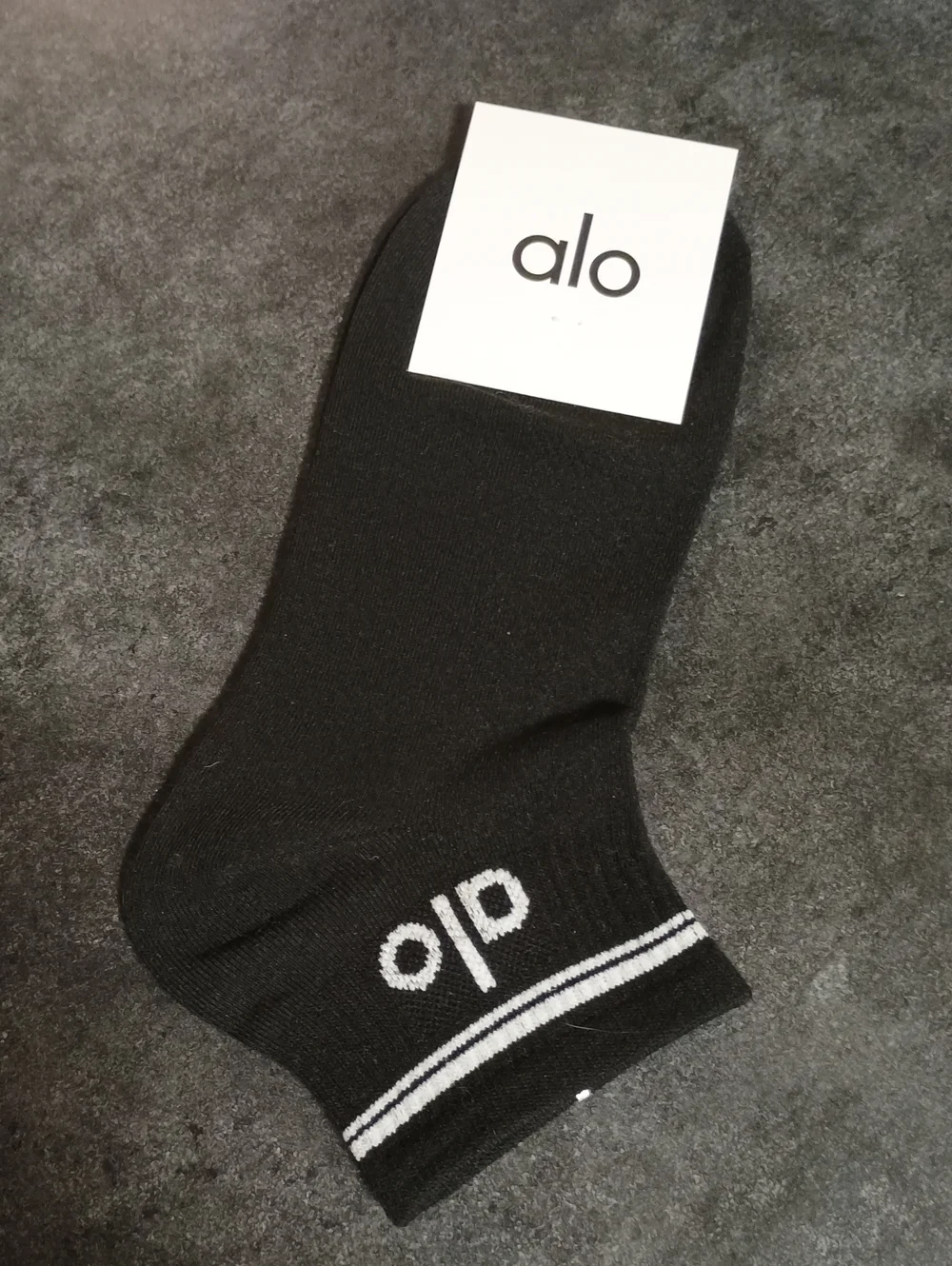 ALO Yoga Black Ankle Athletic Socks with White Logo Stripe